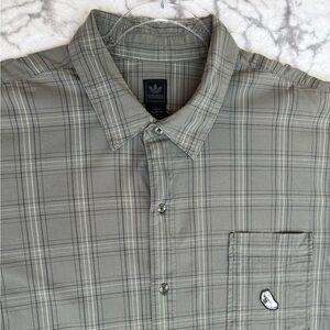 ADIDAS Superstar Men's Shirt L Gray Black White Plaid Shell-toe Patch on Chest